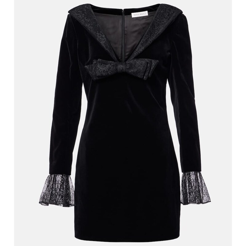Nina Ricci Lace-trimmed cotton velvet minidress