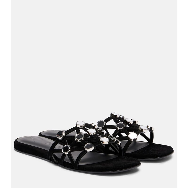 The Attico Grid embellished suede flat sandals