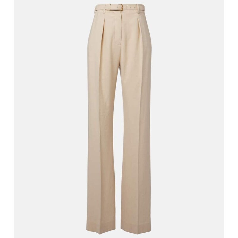 Loro Piana Belted linen and wool straight pants