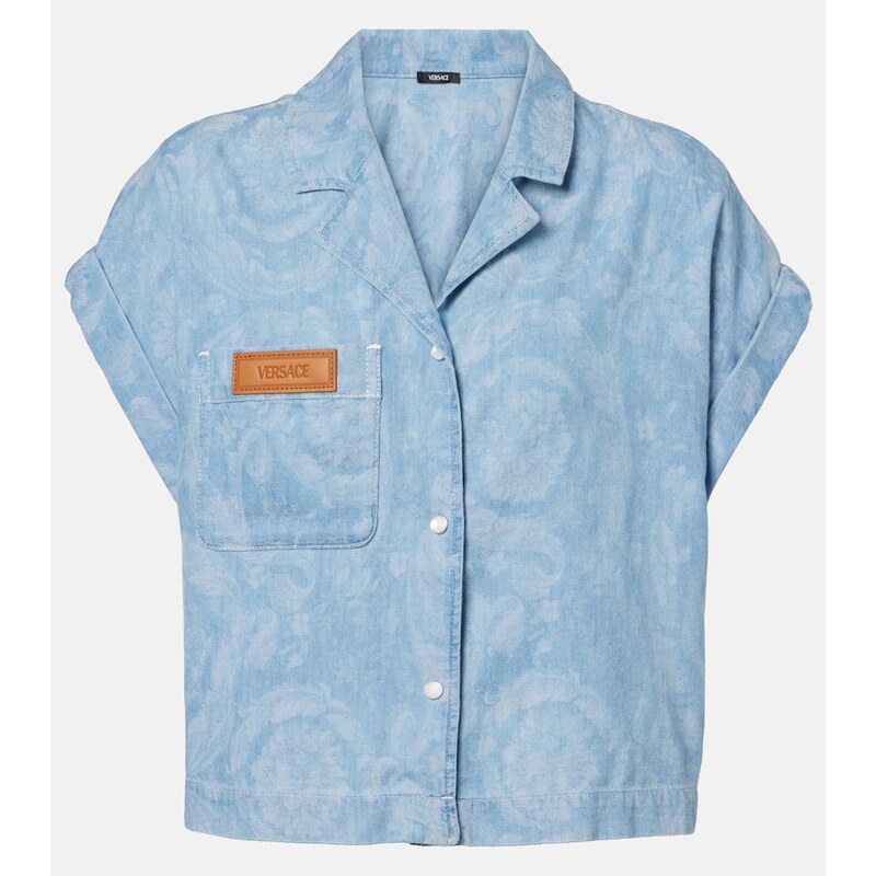 Versace Barocco cropped denim chambray shirt
