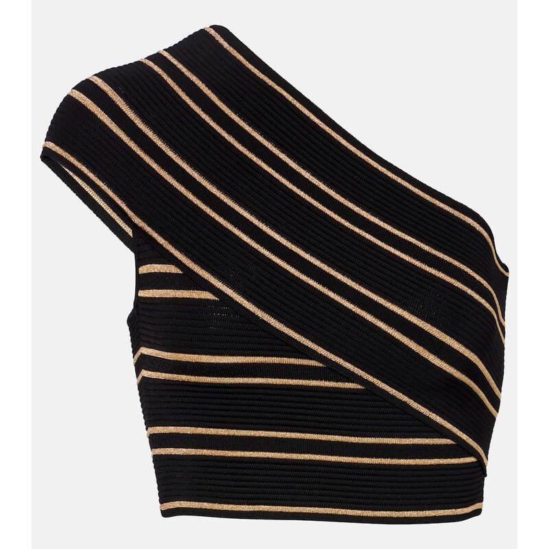 Balmain Striped one-shoulder crop top