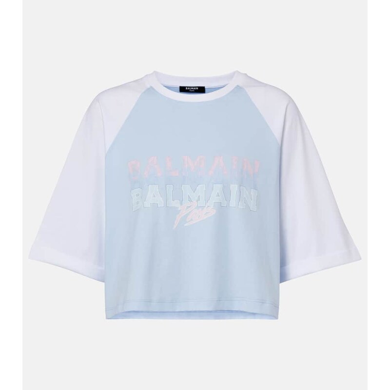 Balmain Logo cropped cotton jersey T-shirt