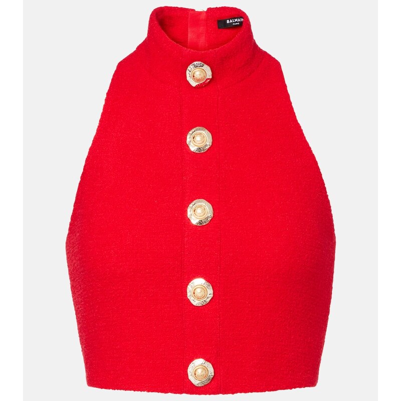 Balmain Halterneck wool-blend crÃªpe top