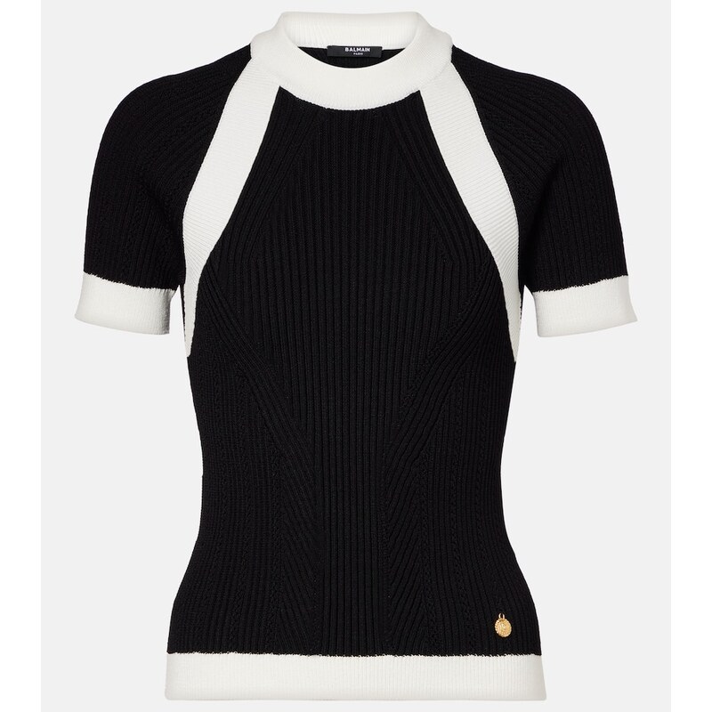 Dámský Balmain Ribbed-knit top v barvě černá a bílá