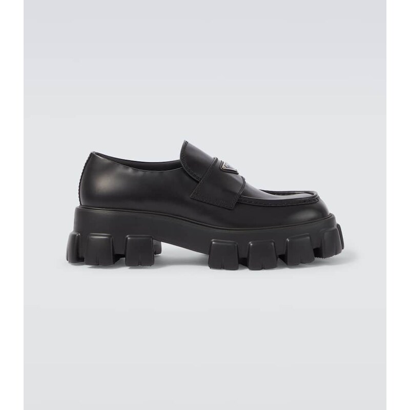 Prada Logo leather platform loafers