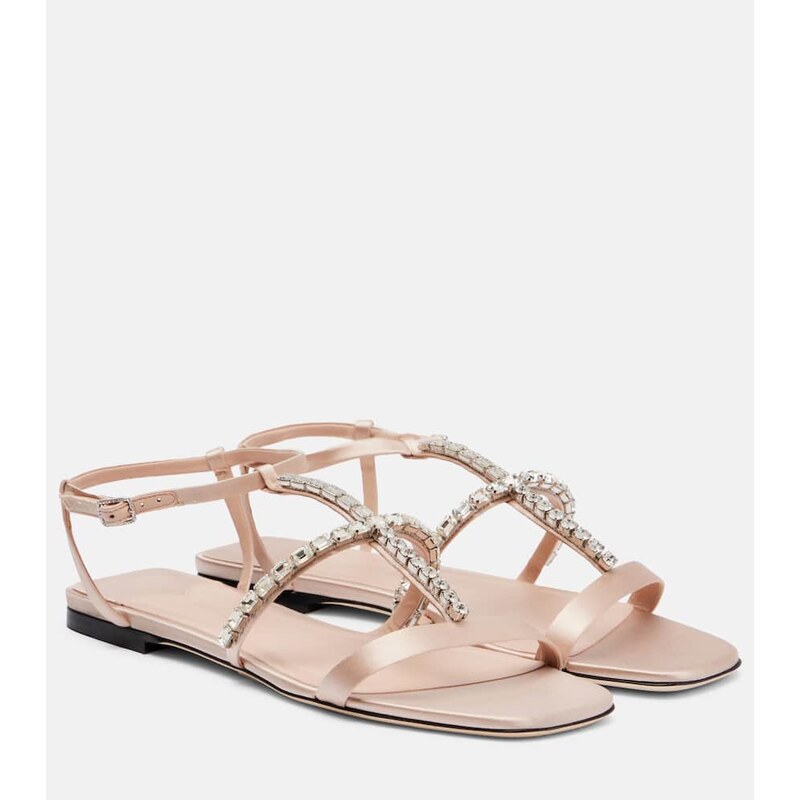 Jimmy Choo Gwyn embellished satin and leather sandals