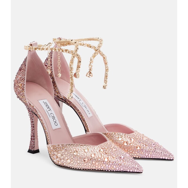 Jimmy Choo Stevie 100 crystal-embellished satin pumps