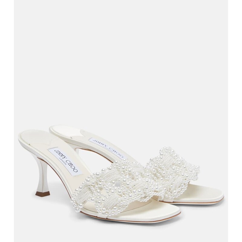 Jimmy Choo Cary 70 faux pearl-embellished satin mules