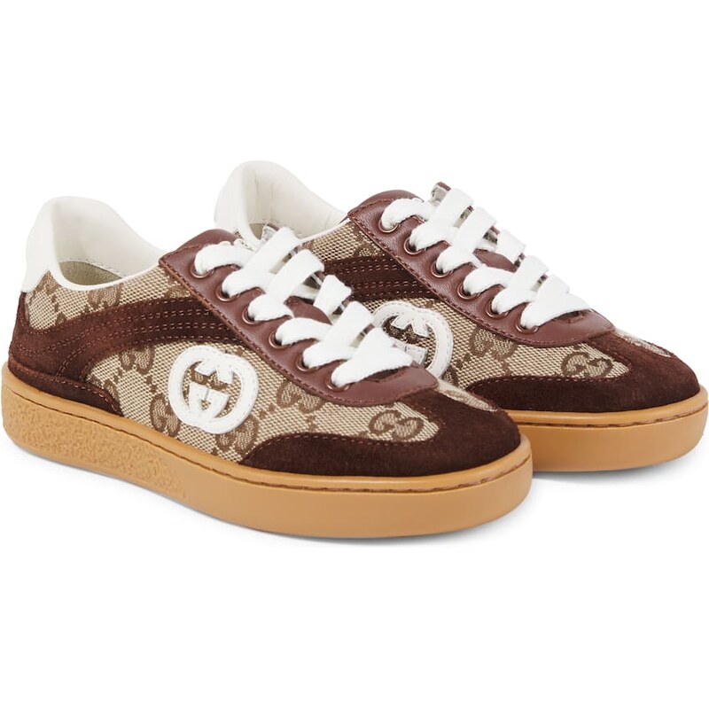 Gucci Kids Interlocking G suede-trimmed sneakers