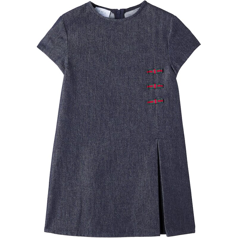 Gucci Kids Web Stripe pleated denim dress