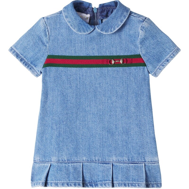 Gucci Kids Baby Horsebit Web Stripe denim dress