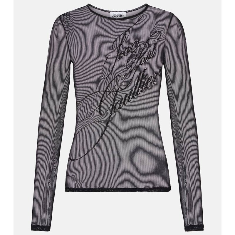 Jean Paul Gaultier Logo sequined tulle top