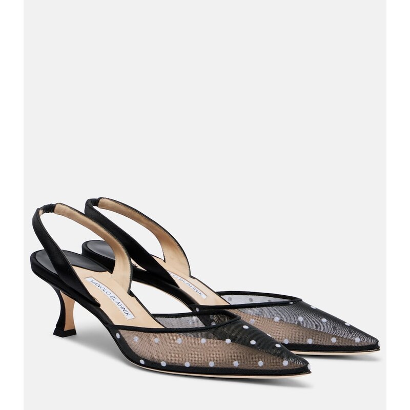 Manolo Blahnik Carolyne 50 polka-dot mesh slingback pumps