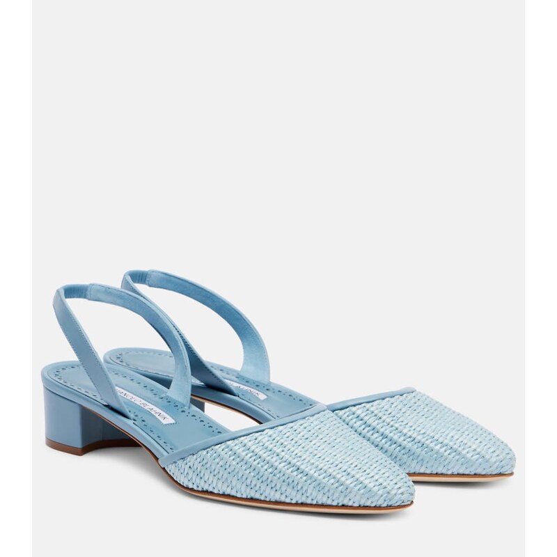 Manolo Blahnik Raffro raffia slingback pumps v modré barvě