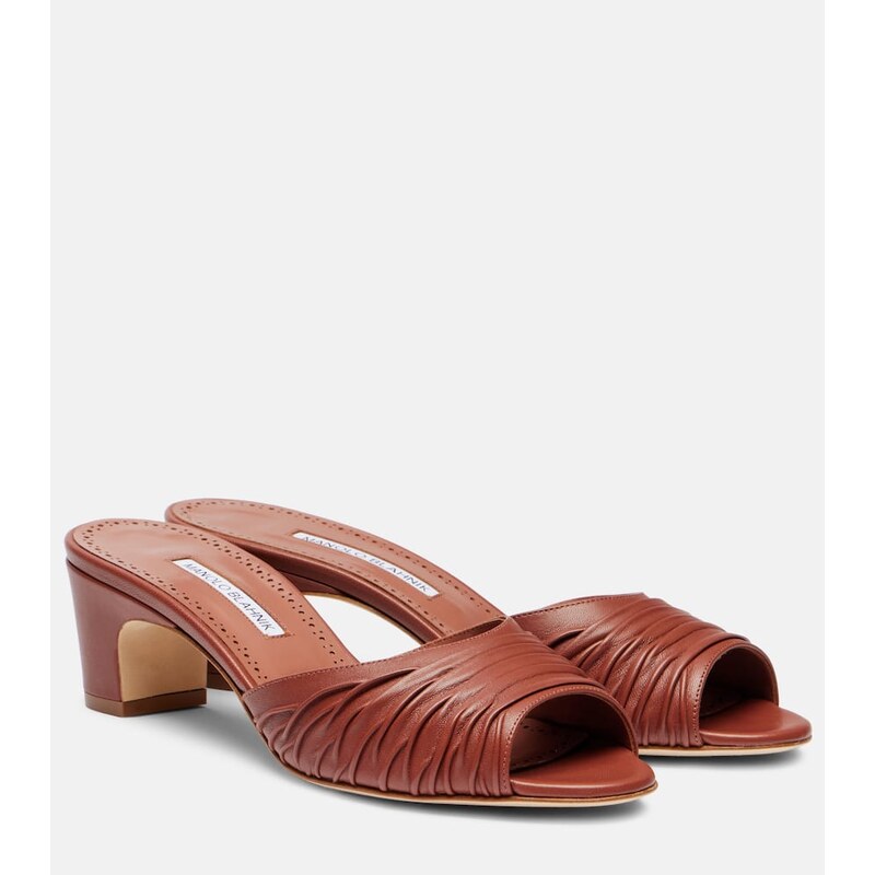 Manolo Blahnik Piruabar gathered leather mules