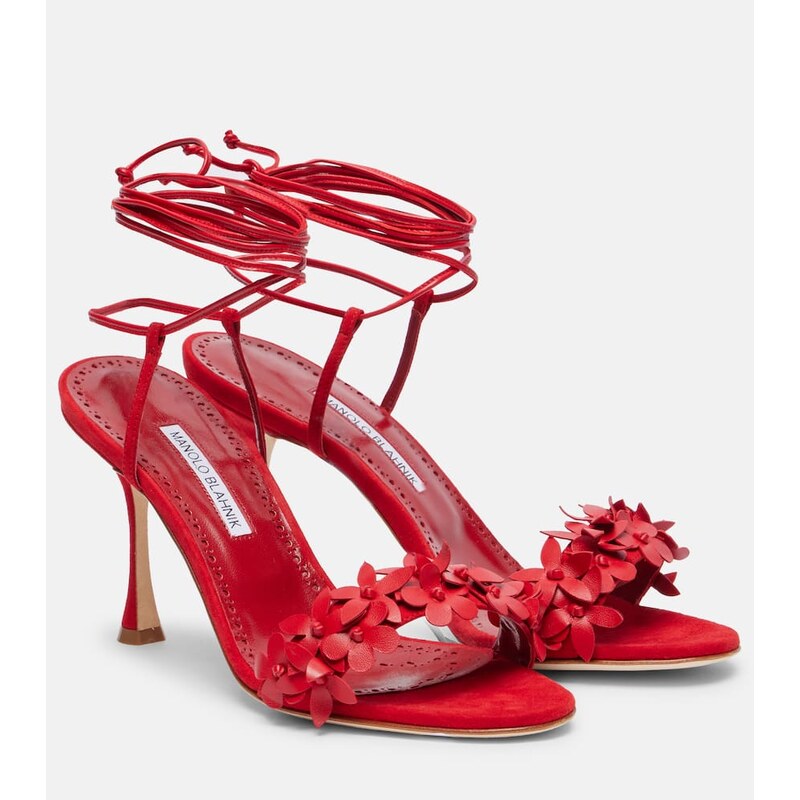 Manolo Blahnik Anista floral-appliquÃ leather sandals