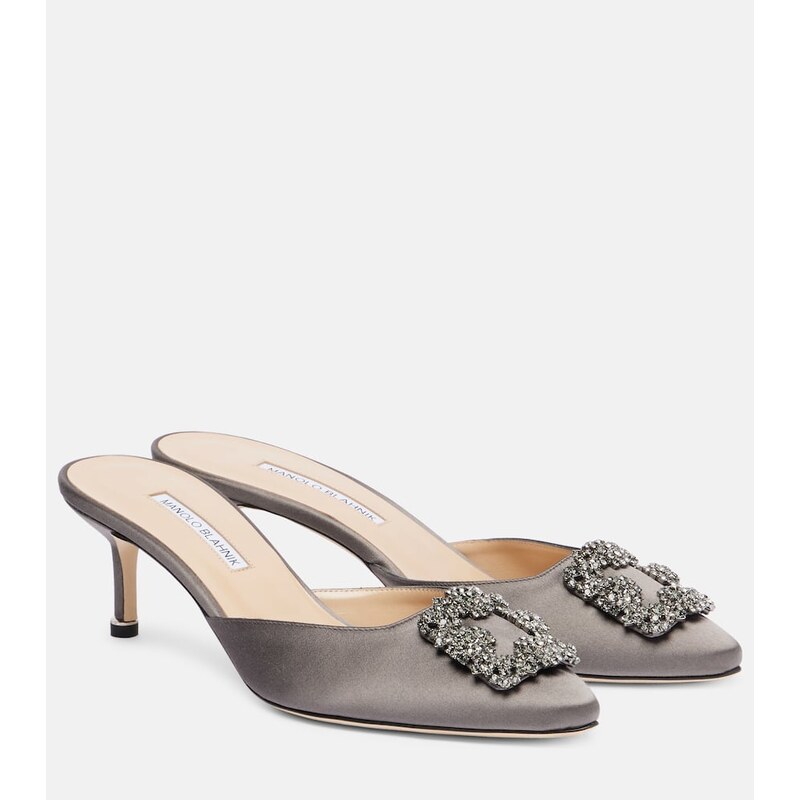Manolo Blahnik Hangisimu embellished satin mules