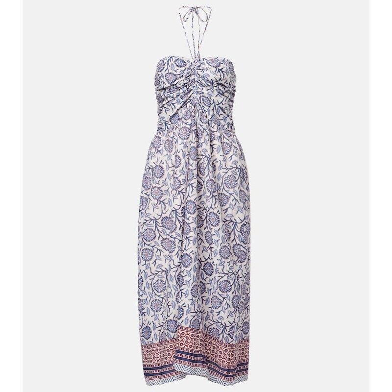 Velvet Floral ruched cotton midi dress
