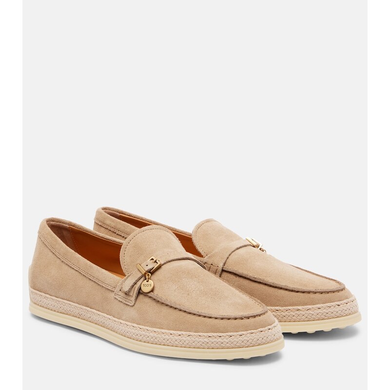 Tods Raffia-trimmed suede loafers