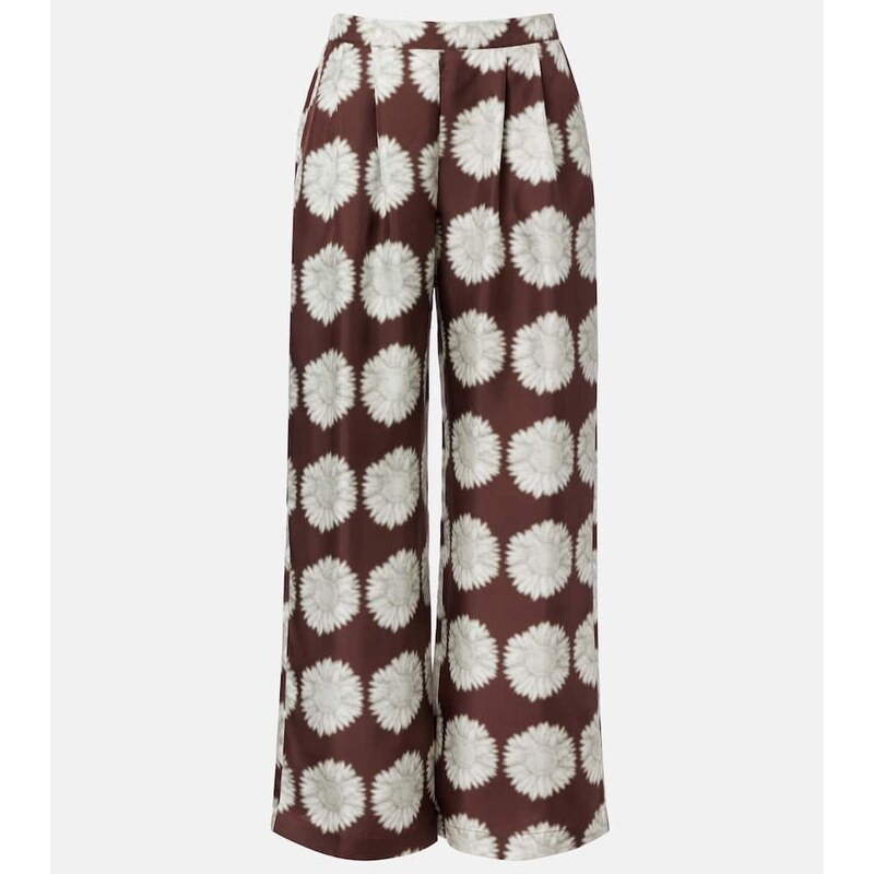 Asceno Isola floral silk twill wide-leg pants
