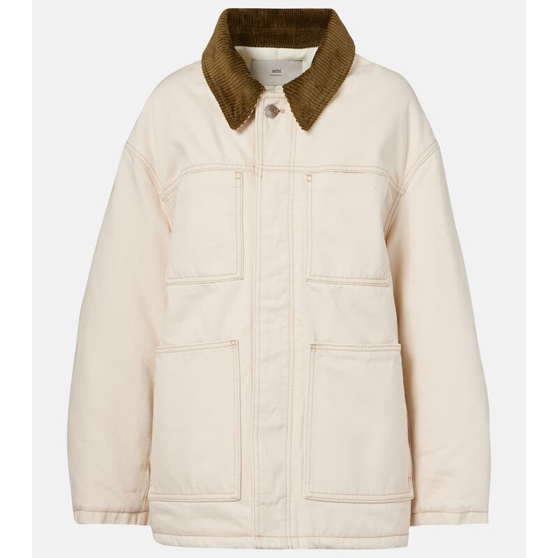 Ami Paris Corduroy-trimmed cotton twill field jacket
