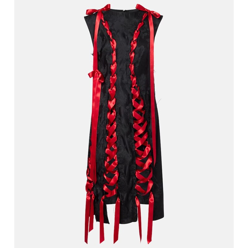 Simone Rocha Satin-trimmed brocade midi dress