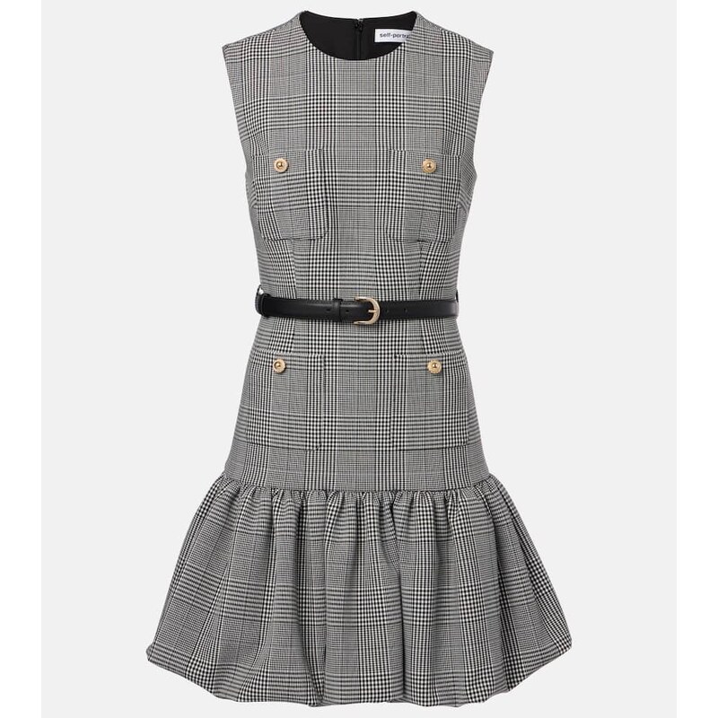 Self-Portrait Belted Prince of Wales check minidress