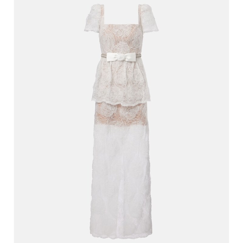 Self-Portrait Bow-detail tulle lace maxi dress