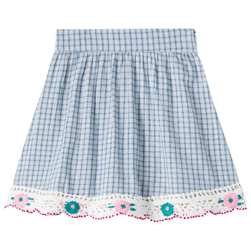 Bebe Organic Rhea checked embroidered cotton-blend skirt