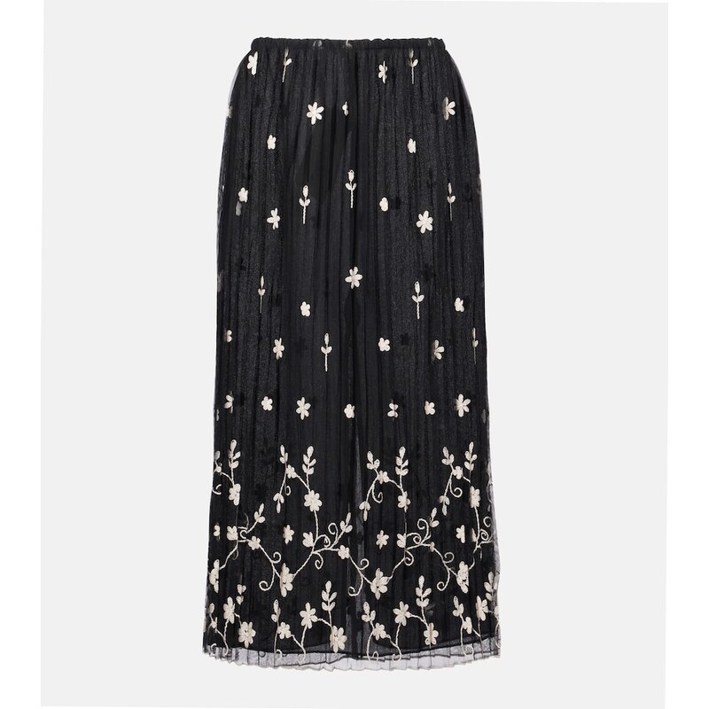 Toteme Embroidered plissÃ tulle midi skirt