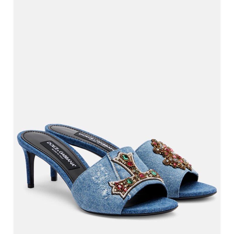 Dolce&Gabbana Crystal-embellished denim mules
