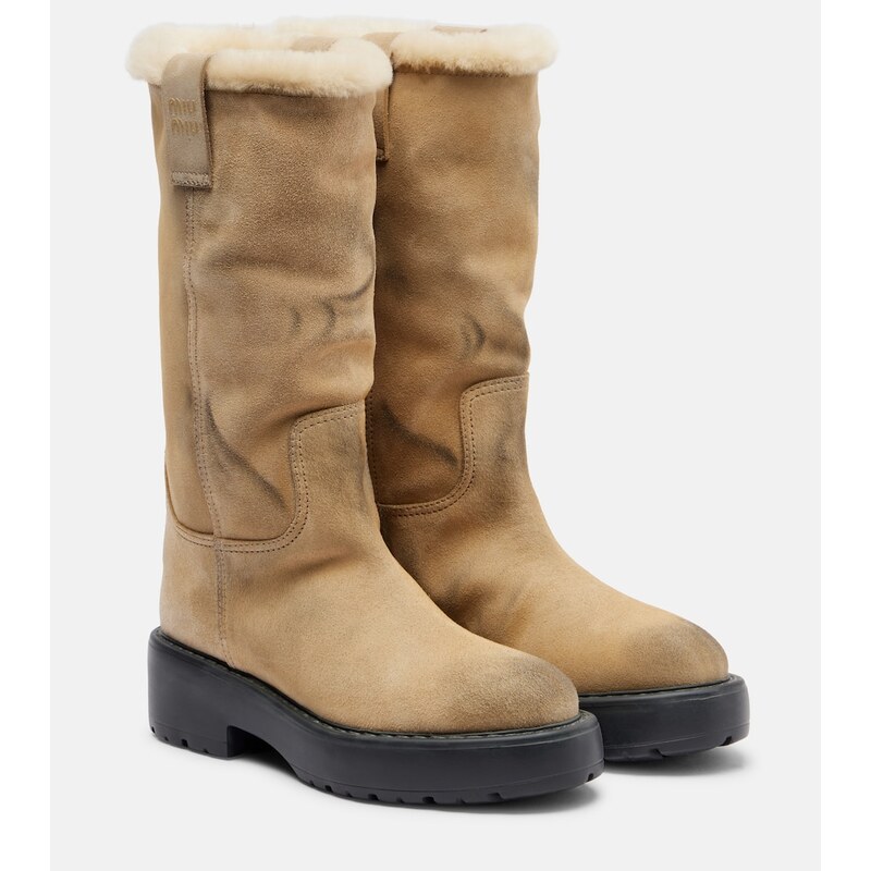 Miu Miu Shearling-lined suede knee-high boots