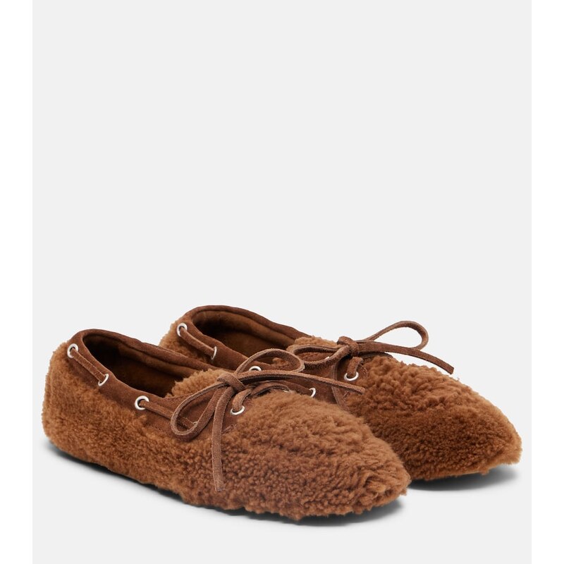 Miu Miu Suede-trimmed shearling boat shoes