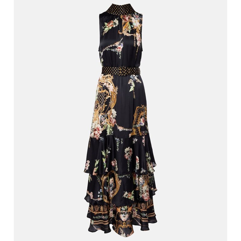 Camilla Belted floral tiered silk maxi dress