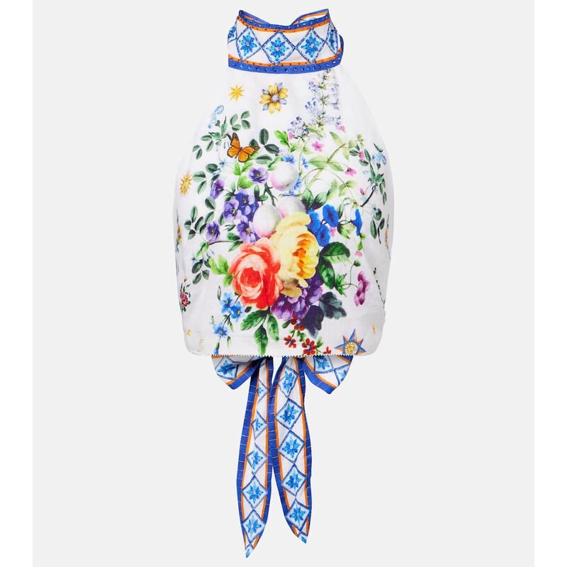 Camilla Embellished halterneck linen top