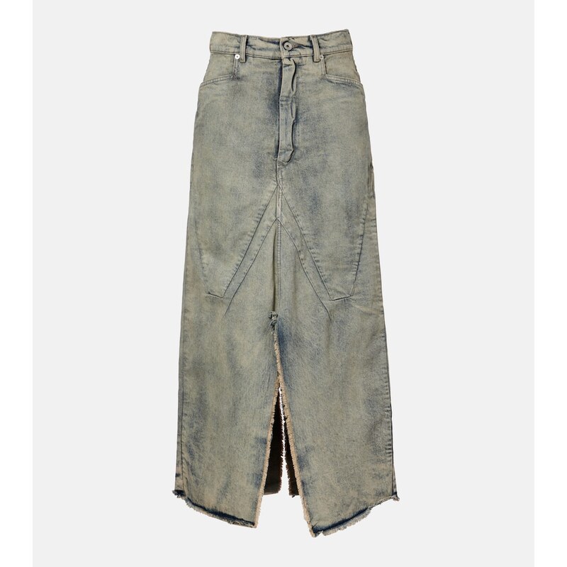 Rick Owens Distressed denim maxi skirt