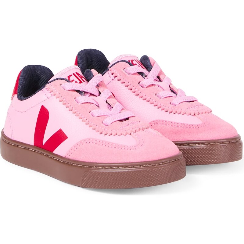 Veja Kids Volley suede-trimmed leather sneakers