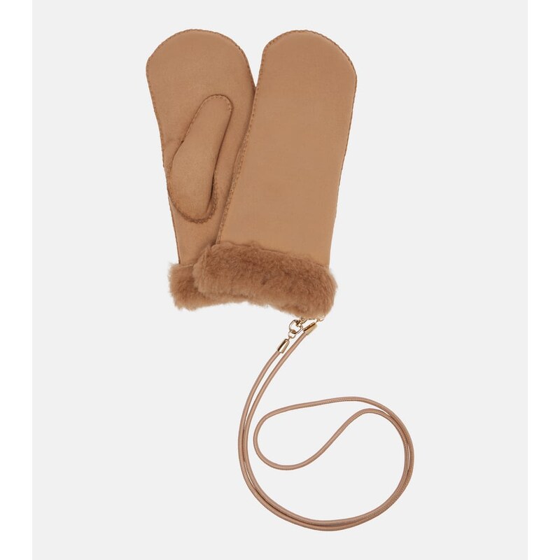 Max Mara Sand shearling-lined mittens