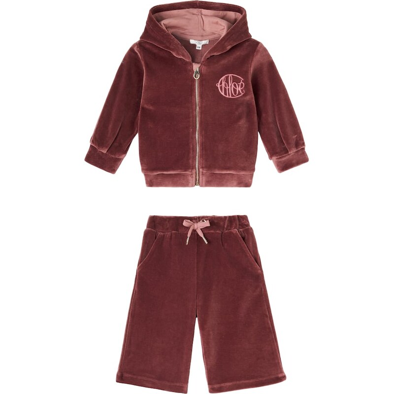 Chloé Kids Baby set of cotton velvet hoodie and sweatpants