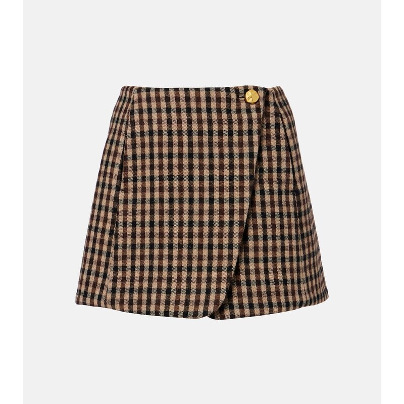 Ganni Checked wool wrap skirt