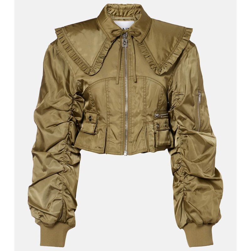 Ganni Cropped ruched bomber jacket