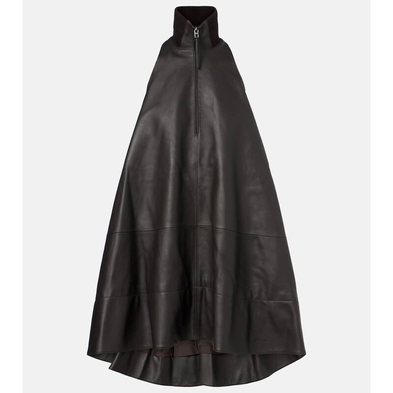Jacquemus Triangle kůže minisukně v tmavém hnědém odstínu