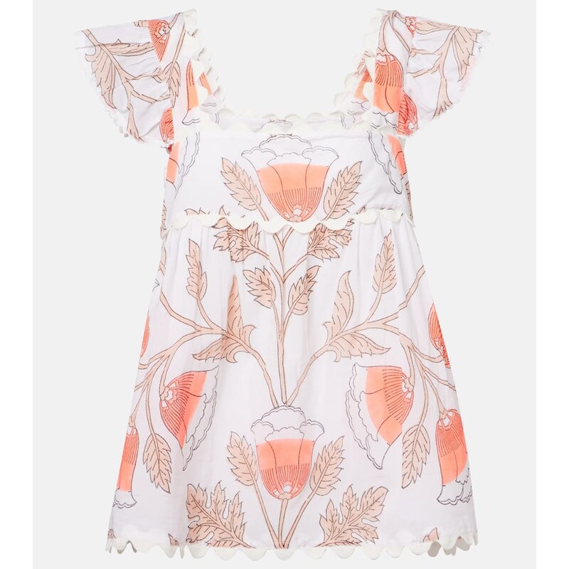 Juliet Dunn Printed scalloped cotton top