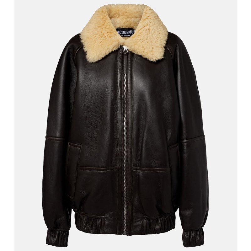 Jacquemus Bombardier shearling-trimmed leather bomber jacket