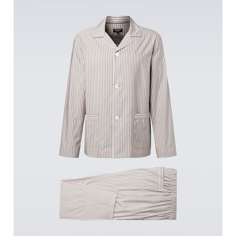 Zegna Striped silk, cotton, and cashmere pajamas