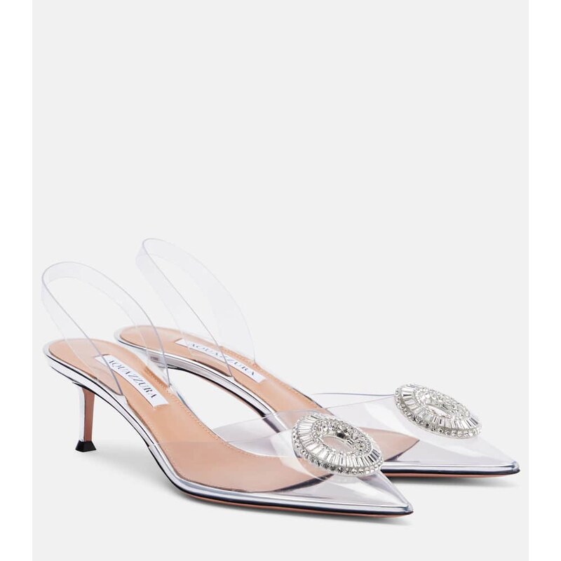 Aquazzura Crystal Hoop 50 PVC slingback pumps