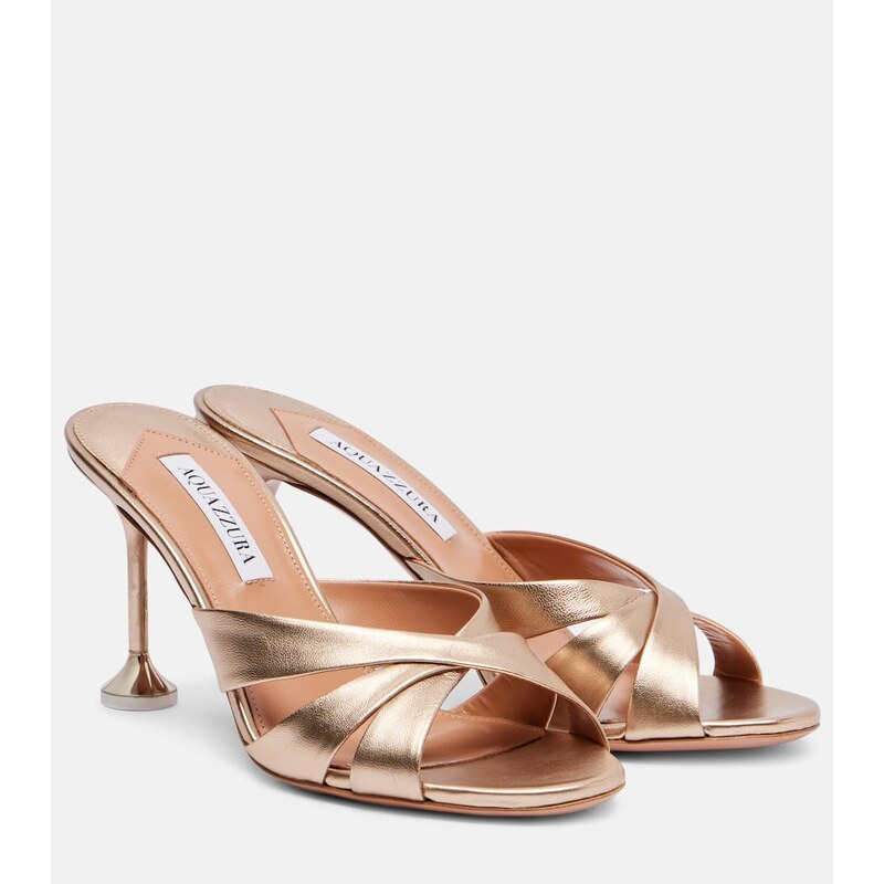 Aquazzura Kiss Me Quick metallic leather mules