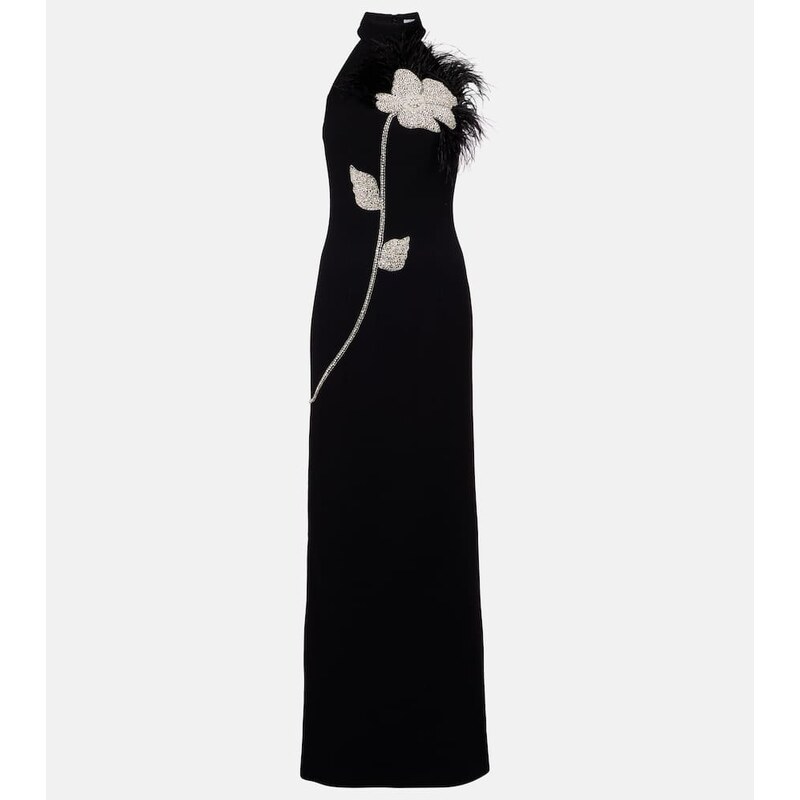Rebecca Vallance Starlight embellished feather-trimmed gown