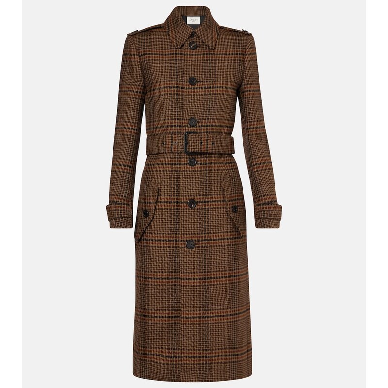 Saint Laurent Belted Prince of Wales wool coat