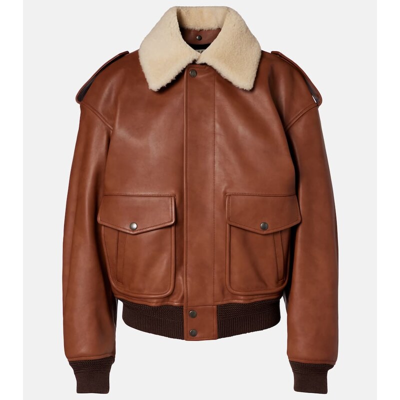 Saint Laurent Shearling-trimmed leather bomber jacket